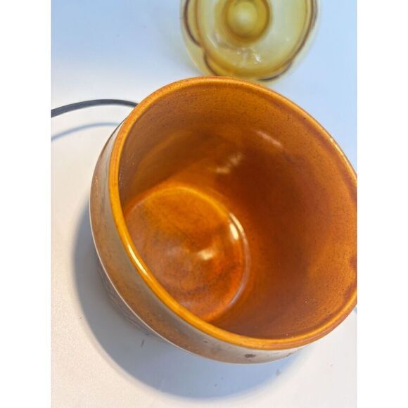 Vintage MCM Japanese Stoneware Small Yellow Crock with Brown Lid Sugar Bowl Butt - Picture 10 of 15